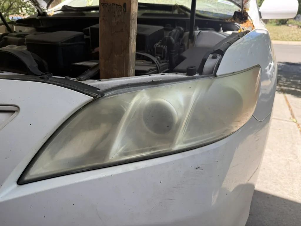 Toyota Camry cloudy yellowed oxidized headlights before restoration, Denver Metro, CO, Headlight Boost